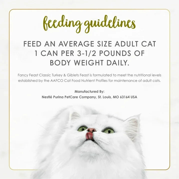 Wholesale Price with free shipping across the USA for (24 pack) Purina Fancy Feast Classic Pate Kitten Food, Wet Cat Food, Turkey & Giblets Feast, 3 oz Can - Manji Distributors