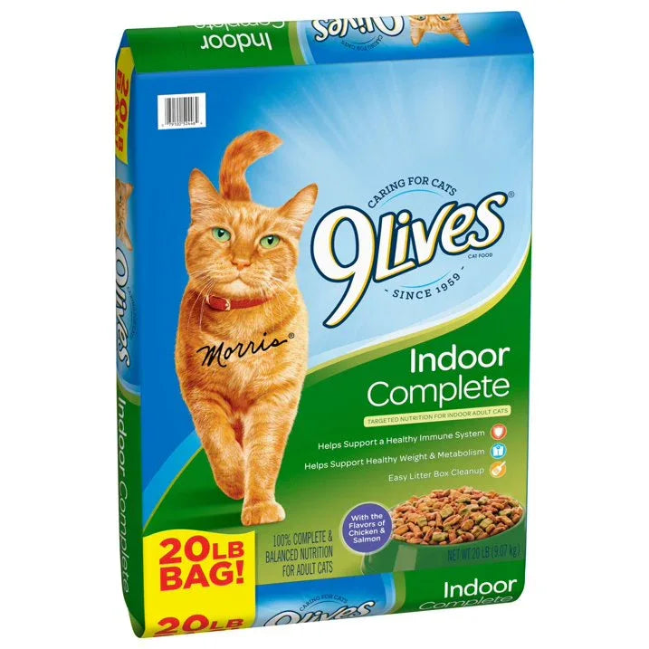 Wholesale Price with free shipping across the USA for 9Lives Indoor Complete Chicken & Salmon Flavor Dry Cat Food, 20 lb. Bag - Manji Distributors