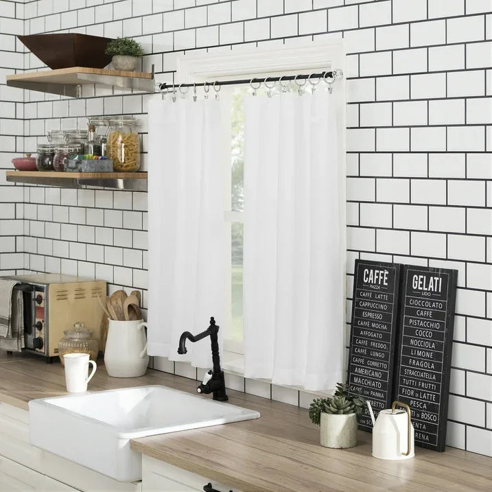 Wholesale Price with free shipping across the USA for Mainstays 3-Piece Semi Sheer Rod Pocket Kitchen Window Tier Pair and Valance, 2 Café Curtains and 1 Curtain Valance, White, 54