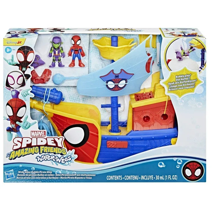 Wholesale Price with free shipping across the USA for Marvel Spidey and his Amazing Friends Water-Webs Webs Ahoy Bubble Pirate Ship Toy, 3-Inch (7.6) Action Figures & Boat Playset, Super Hero Toys, 3+ - Manji Distributors