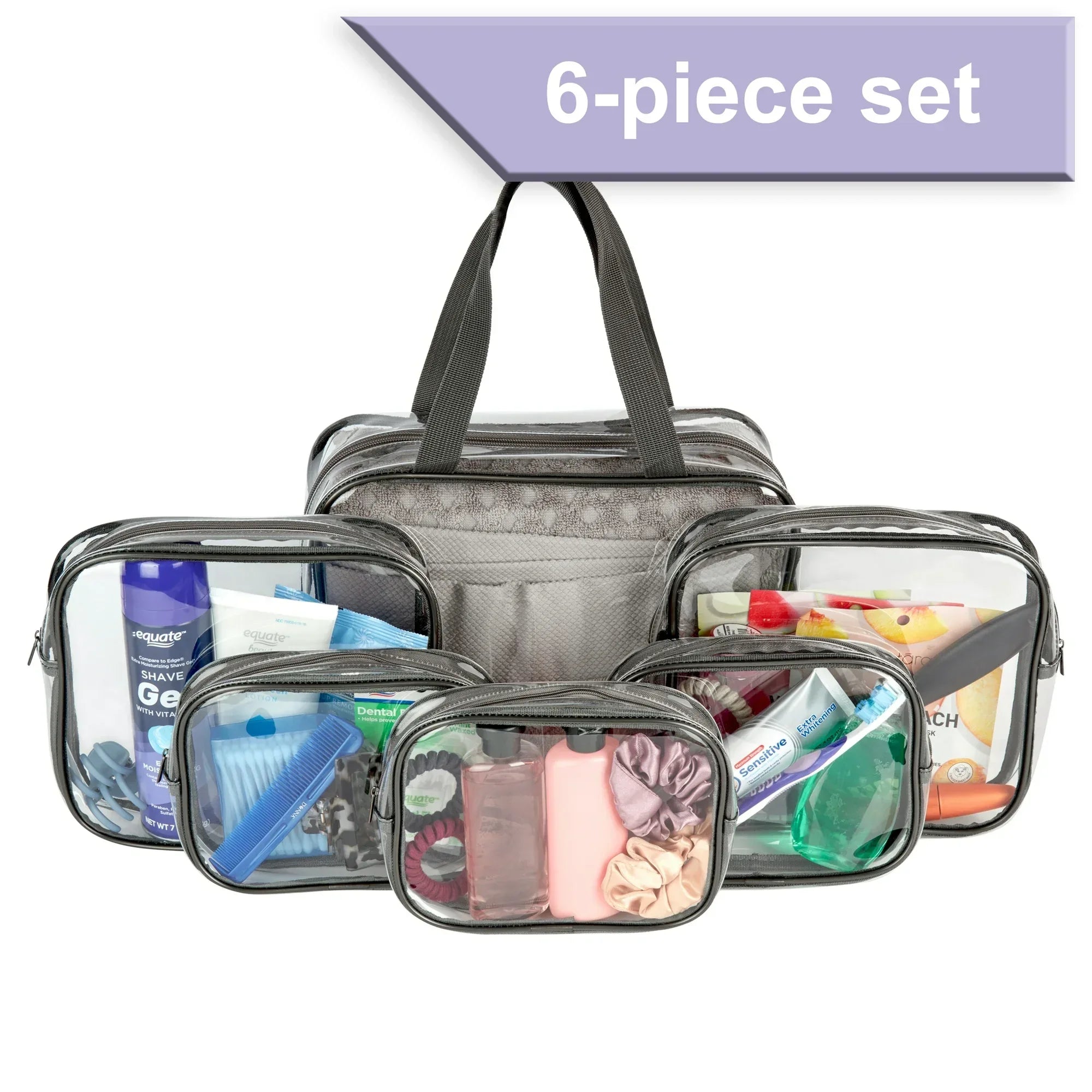Wholesale Price with free shipping across the USA for Walmart Clear Makeup and Cosmetic Bag Set for Travel with Makeup or Toiletries, PVC (6 Count) - Manji Distributors