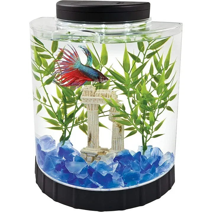 Wholesale Price with free shipping across the USA for Tetra 1.1 Gallon Betta Aquarium Kit, Half Moon-Shaped Aquarium with LED Light - Manji Distributors