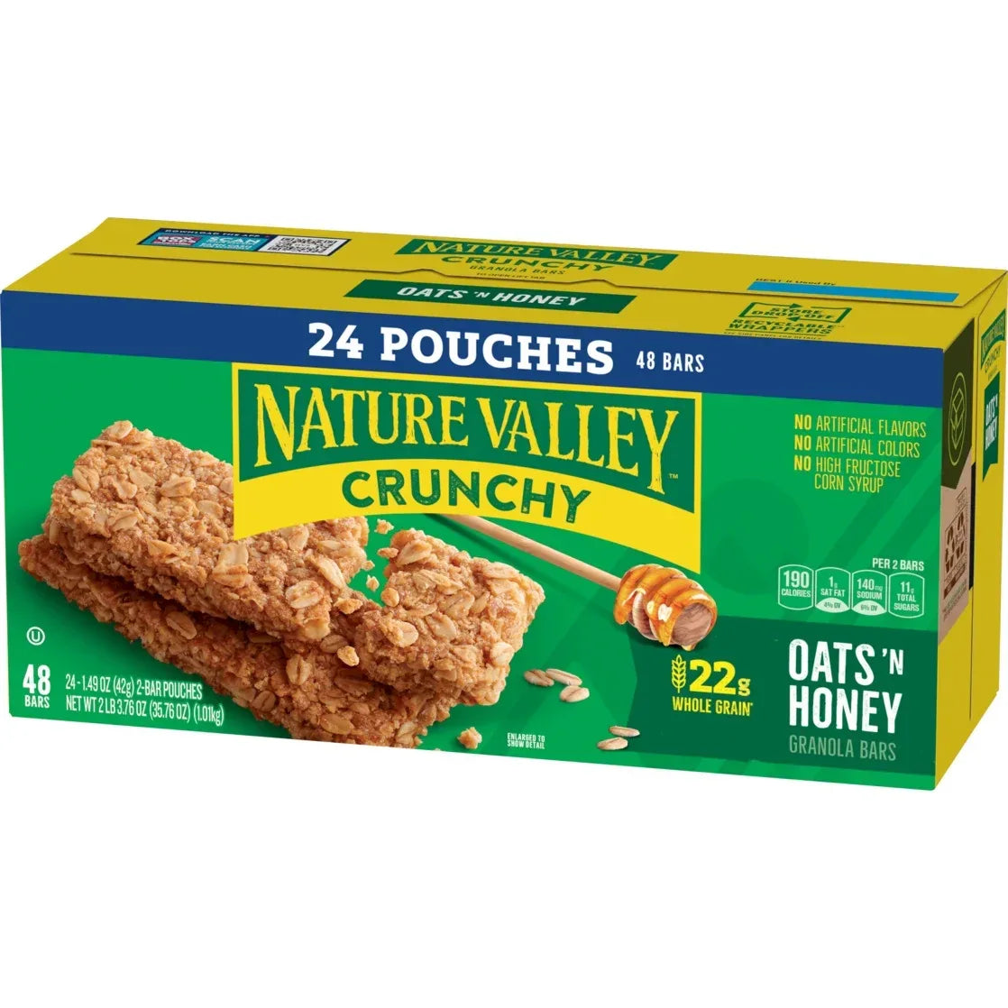 Wholesale Price with free shipping across the USA for Nature Valley Crunchy Granola Bars, Oats 'n Honey, 48 Count, 35.76 oz (24 Pouches) - Manji Distributors