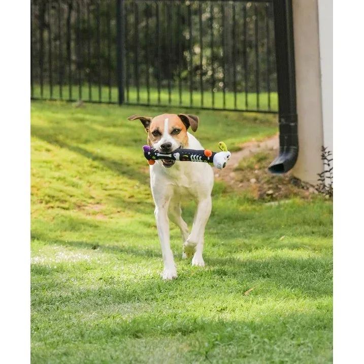 Wholesale Price with free shipping across the USA for Multipet Smiling Loofa Halloween Plush Dog Toy with Squeaker, 2 Piece Multipack, Day of the Dead, 12