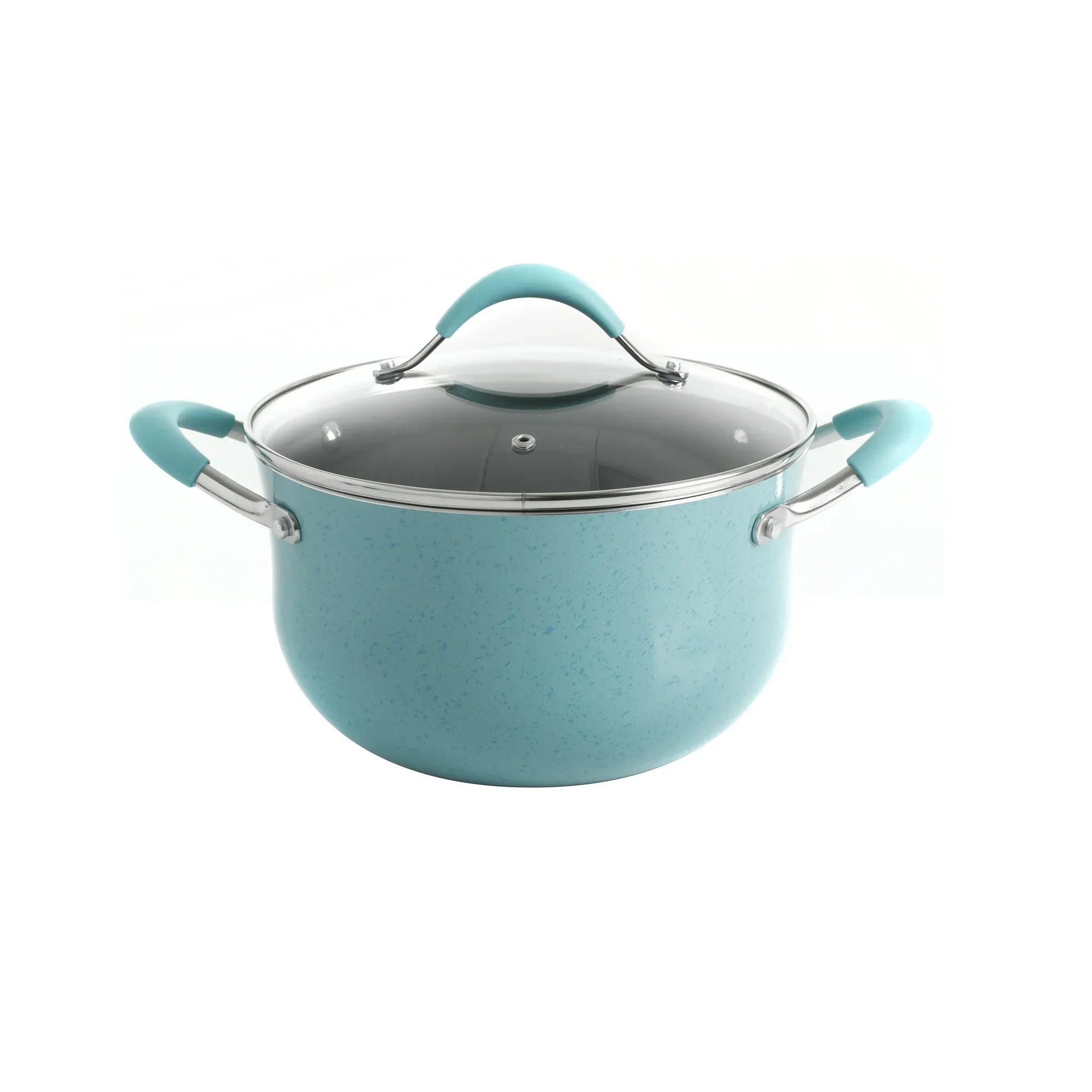 Wholesale Price with free shipping across the USA for The Pioneer Woman Frontier Speckle 24-Piece Nonstick Cookware Set with Soft Grip Handles, Turquoise - Manji Distributors