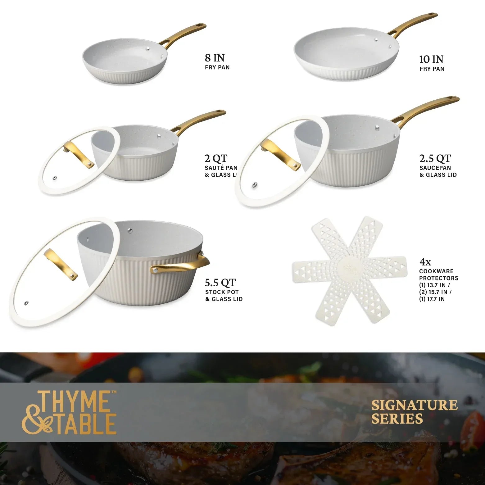 Wholesale Price with free shipping across the USA for Thyme & Table 12-Piece Non-Stick Signature Cookware Set, Pots and Pans Set- White & Gold - Manji Distributors