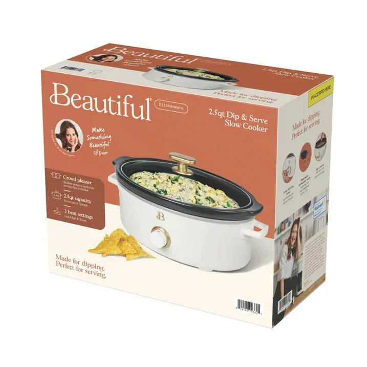 Wholesale Price with free shipping across the USA for Beautiful 2.5 Qt Dip and Serve Manual Slow Cooker, White Icing by Drew Barrymore - Manji Distributors