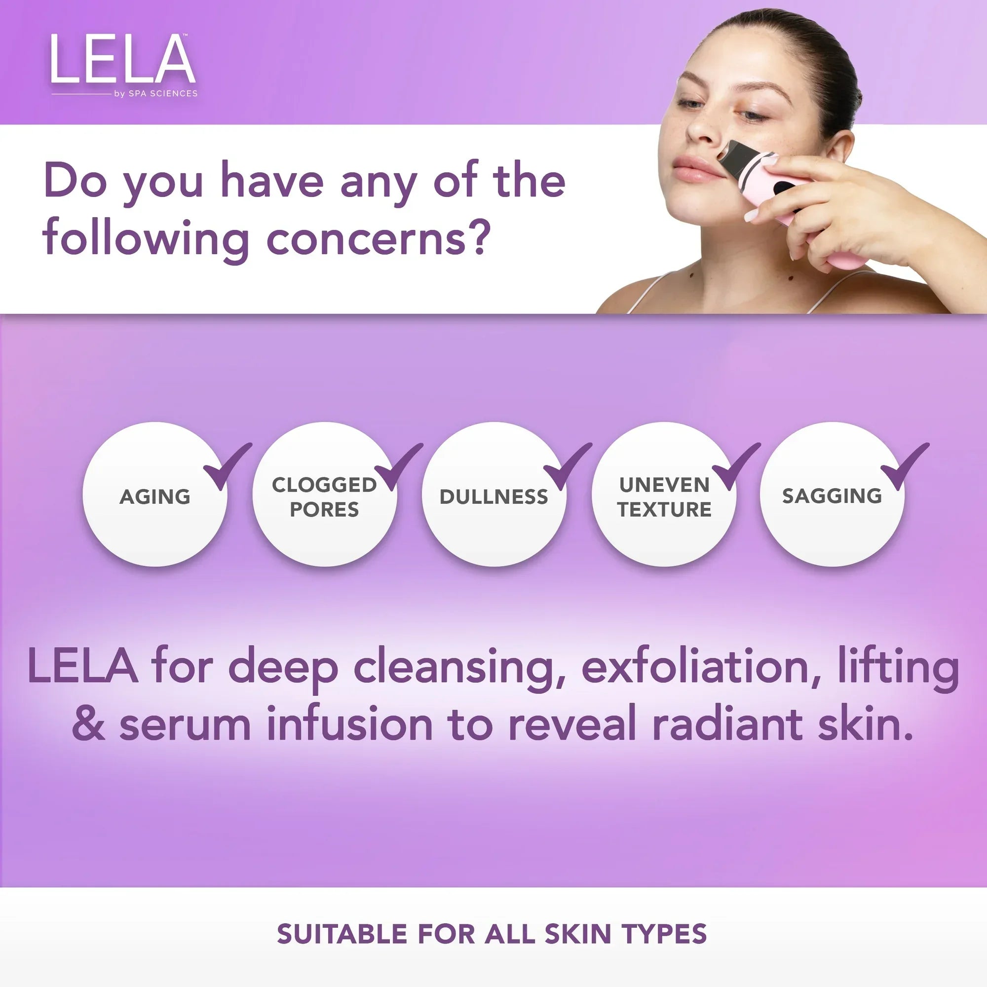 Wholesale Price with free shipping across the USA for Spa Sciences LELA: 4-in-1 Ultrasonic Facial Spatula for deep cleansing, pore extraction, serum infusion, anti-aging, and contouring - Manji Distributors