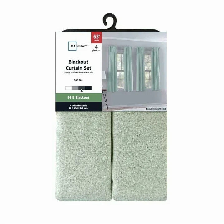 Wholesale Price with free shipping across the USA for (4 pack) Mainstays 4 of a Kind Blackout Curtain Panels, Set of 4, Soft Sea, 28
