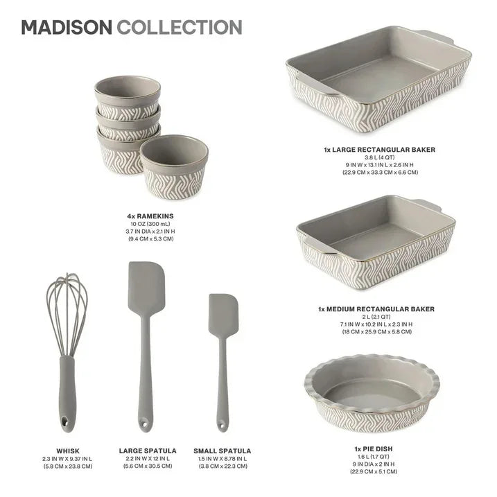 Wholesale Price with free shipping across the USA for Thyme & Table, 10-Piece Ceramic Bakeware Set, with Spatulas & Whisk, Madison - Manji Distributors
