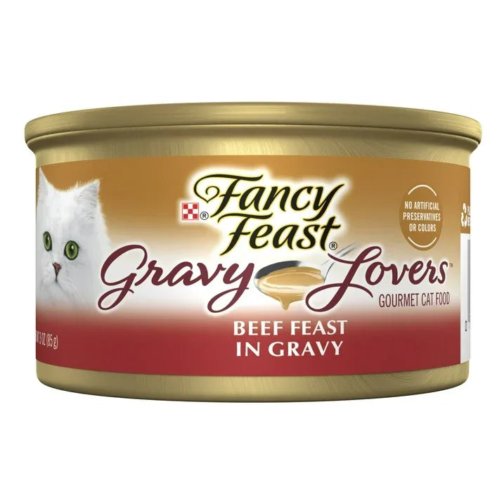 Wholesale Price with free shipping across the USA for (24 pack) Purina Fancy Feast Gravy Lovers Wet Cat Food, Beef in Gravy, 3 oz Can - Manji Distributors