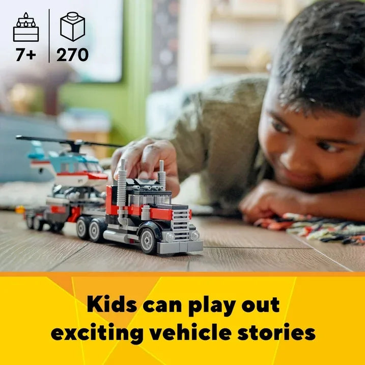 Wholesale Price with free shipping across the USA for LEGO Creator 3 in 1 Flatbed Truck with Helicopter Toy, Transforms from Flatbed Truck Toy to Propeller Plane to Hot Rod and SUV Car Toys, Gift Idea for Boys and Girls Ages 7 Years Old and Up, 31146 - Manji Distributors