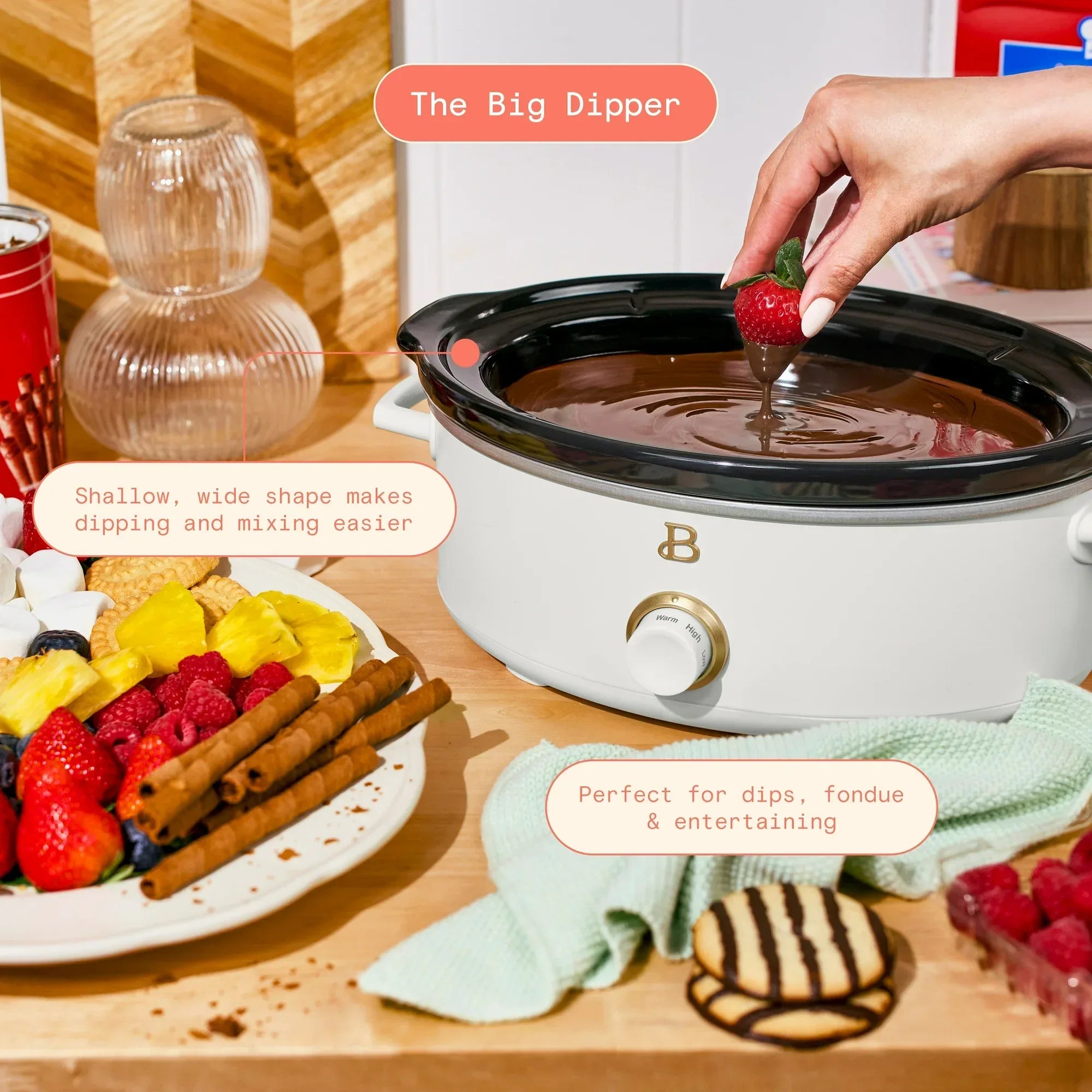 Wholesale Price with free shipping across the USA for Beautiful 2.5 Qt Dip and Serve Manual Slow Cooker, White Icing by Drew Barrymore - Manji Distributors