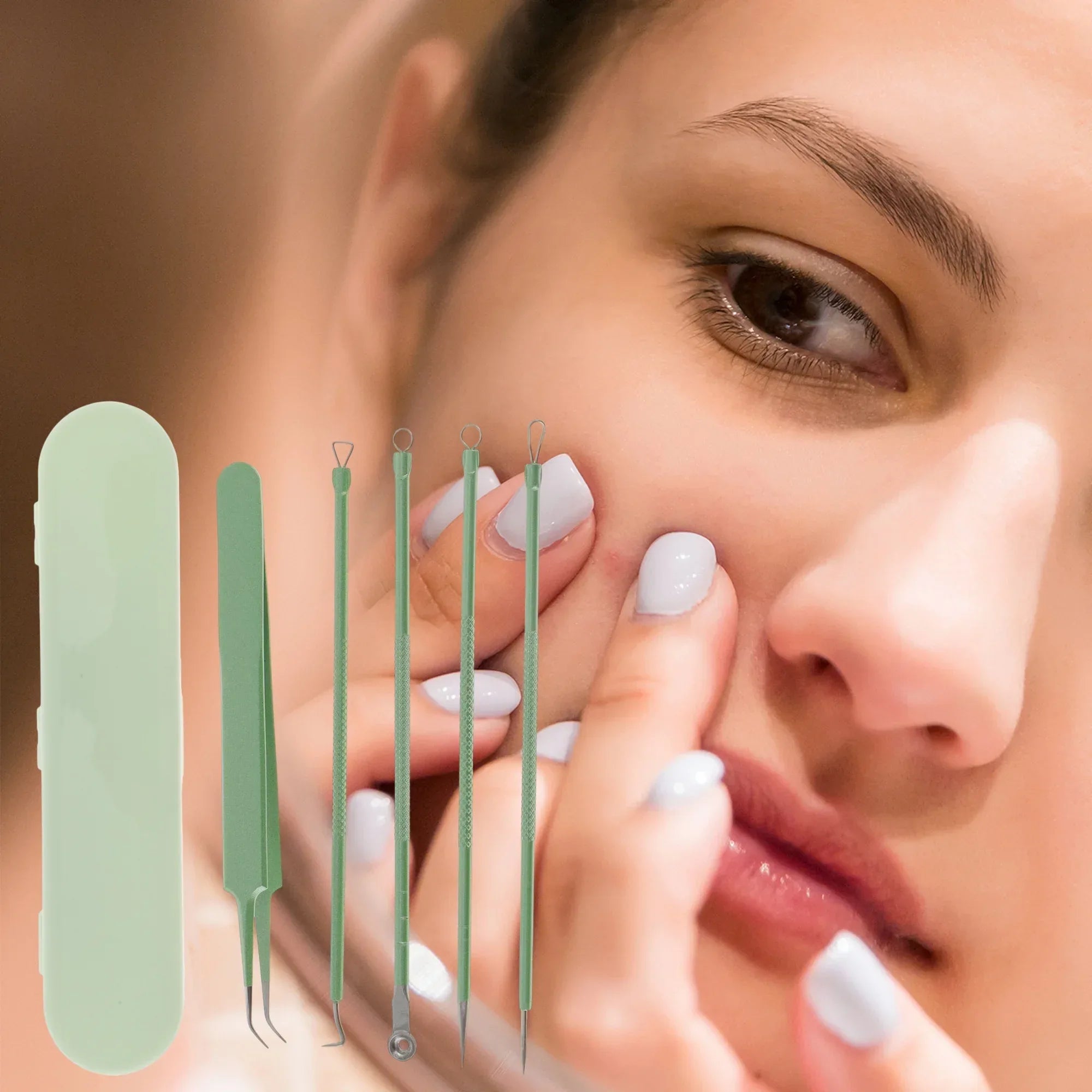 Wholesale Price with free shipping across the USA for Unique Bargains Durable Diagonal Clamp Pimple Extractor Tool Kit Green - Manji Distributors