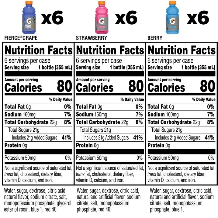 Wholesale Price with free shipping across the USA for Gatorade Sports Drinks, Grape,Strawberry and Berry Flavored Variety Pack, 12 fl oz, 18 Count Bottles - Manji Distributors