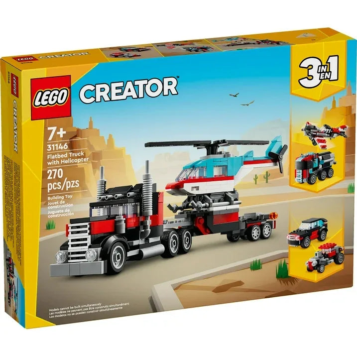 Wholesale Price with free shipping across the USA for LEGO Creator 3 in 1 Flatbed Truck with Helicopter Toy, Transforms from Flatbed Truck Toy to Propeller Plane to Hot Rod and SUV Car Toys, Gift Idea for Boys and Girls Ages 7 Years Old and Up, 31146 - Manji Distributors