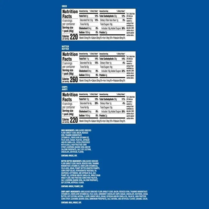 Wholesale Price with free shipping across the USA for Nabisco Cookie Variety Pack, OREO, Nutter Butter, CHIPS AHOY!, 10 Snack Packs (4 Cookies Per Pack) - Manji Distributors