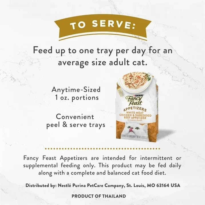 Wholesale Price with free shipping across the USA for (5 pack) Purina Fancy Feast Appetizers Kitten Food, Wet Cat Food, Chicken & Shredded Beef, 1.1 oz Tray - Manji Distributors
