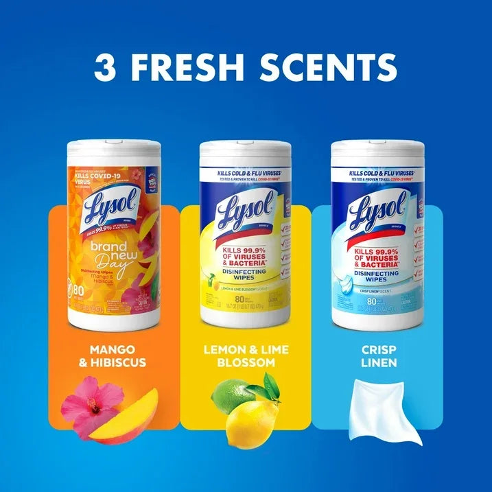 Wholesale Price with free shipping across the USA for Lysol® Disinfectant Wipes Bundle, Multi-Surface Antibacterial Cleaning Wipes, Assorted Variety Pack, 80 Count Each (Pack of 3) - Manji Distributors