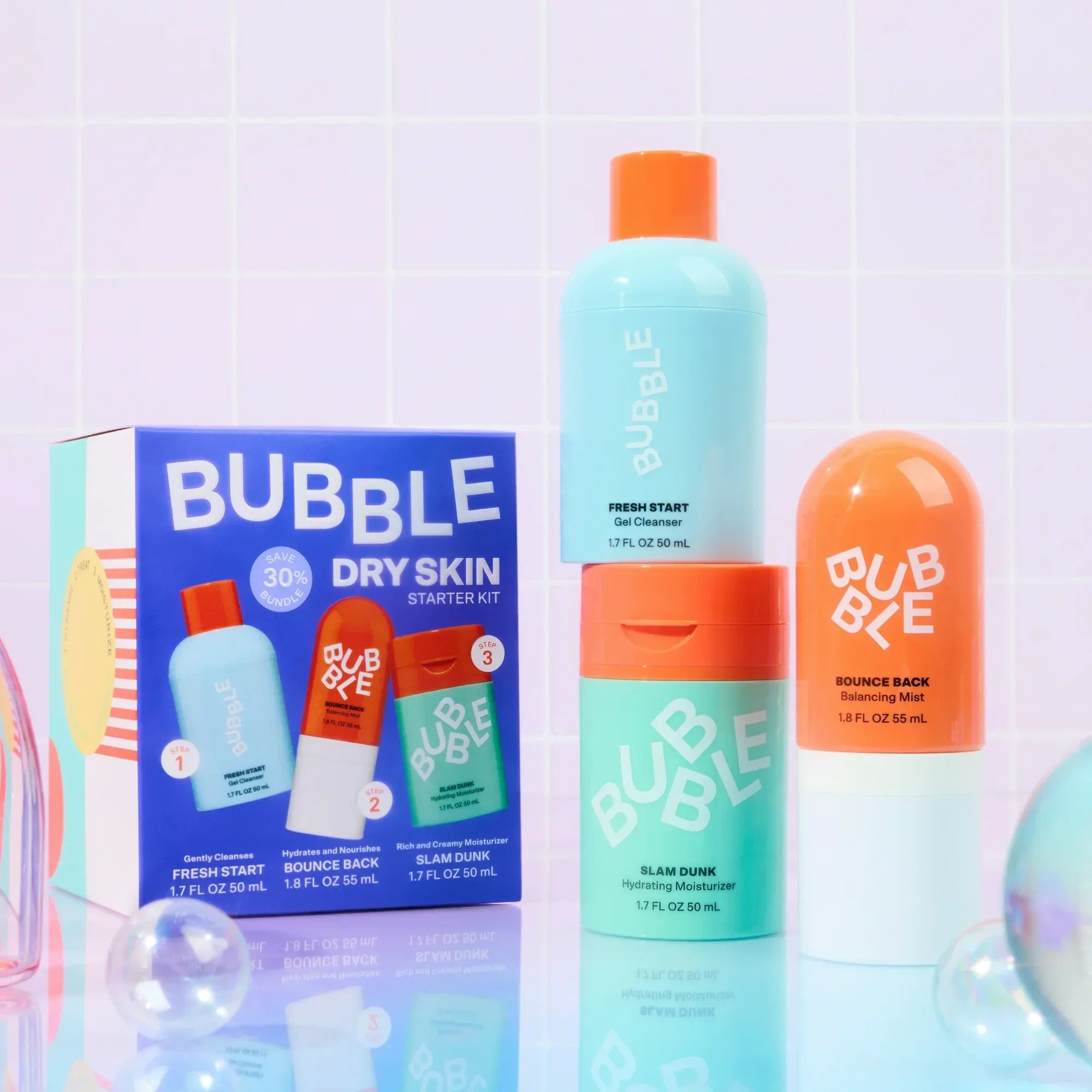 Wholesale Price with free shipping across the USA for Bubble Skincare 3-Step Hydrating Routine Bundle, for Normal to Dry Skin, Unisex, Set of 3 - Manji Distributors