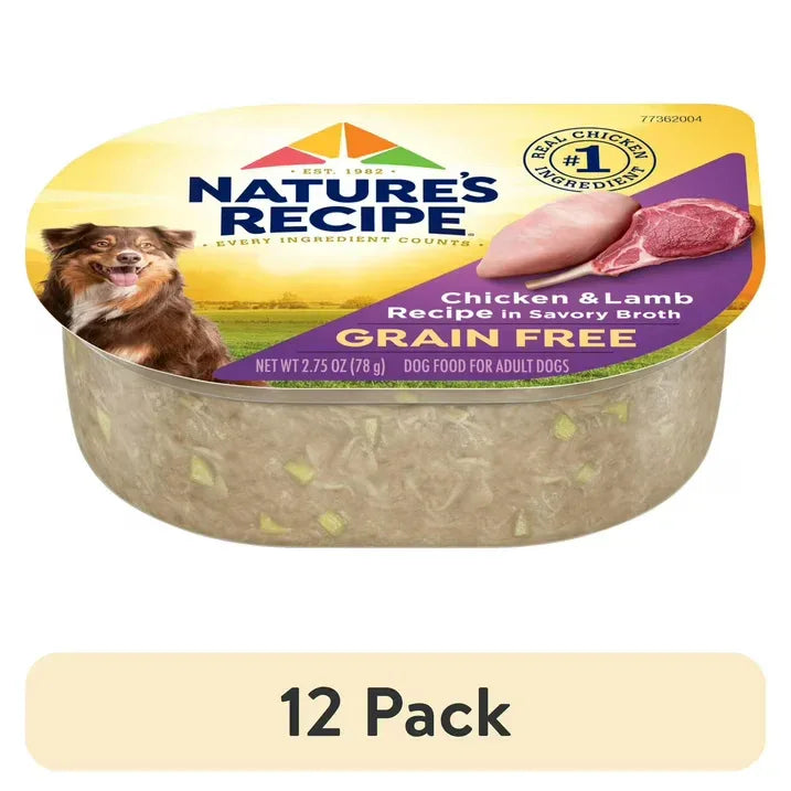 Wholesale Price with free shipping across the USA for (12 pack) Nature’s Recipe Grain Free Chicken & Lamb Recipe in Savory Broth Wet Dog Food, 2.75 oz. Cup - Manji Distributors