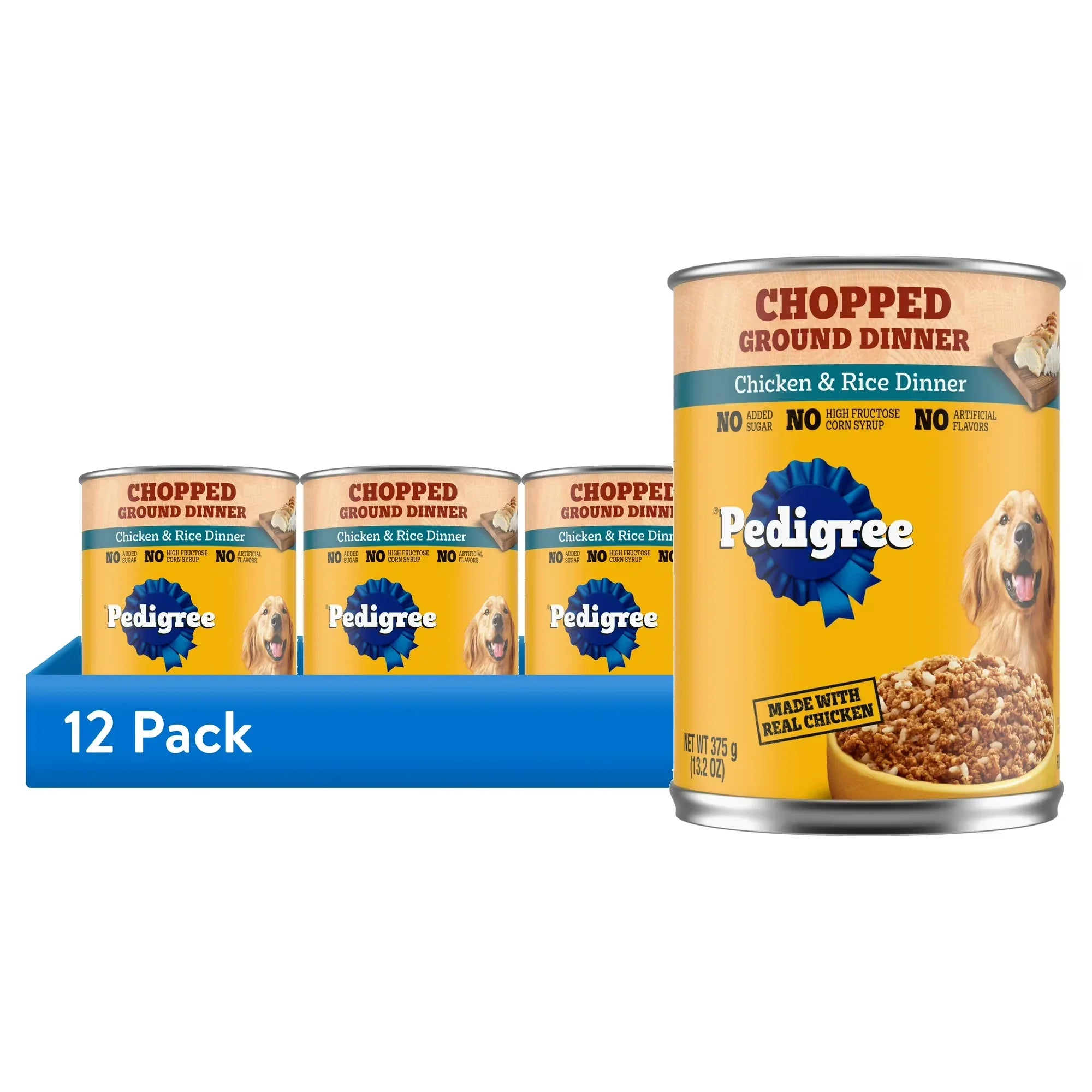 Wholesale Price with free shipping across the USA for (12 pack) Pedigree Chopped Ground Dinner Adult Canned Wet Dog Food, Chicken & Rice Dinner, 13.2 Oz. Can - Manji Distributors