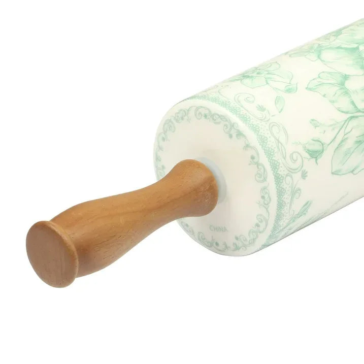Wholesale Price with free shipping across the USA for The Pioneer Woman Agatha Ceramic Rolling Pin with Olivewood Handles, Green - Manji Distributors