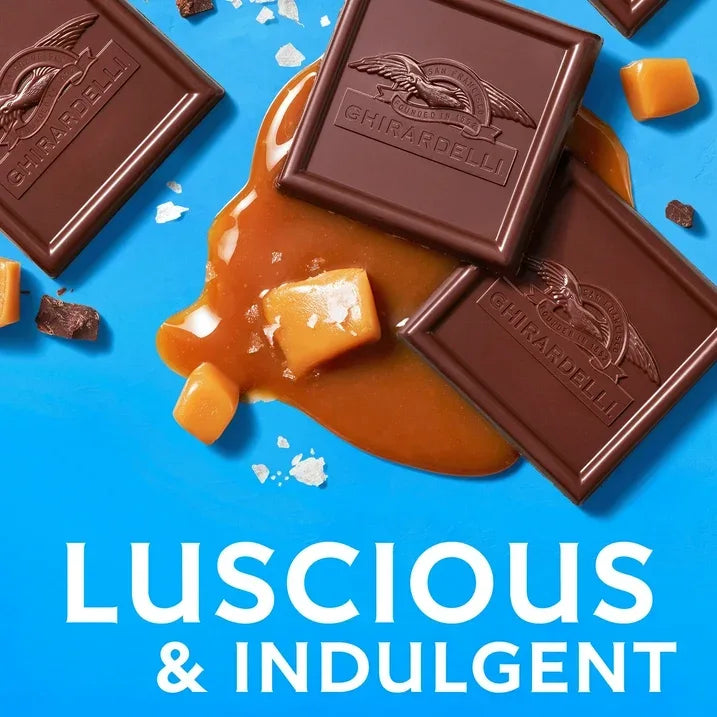 Wholesale Price with free shipping across the USA for GHIRARDELLI Dark Chocolate Candy SQUARES with Sea Salt Caramel Filling, 9 oz Bag - Manji Distributors