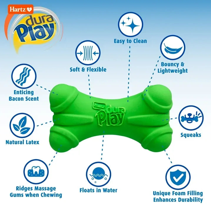 Wholesale Price with free shipping across the USA for Hartz Dura Play Medium Bone Dog Toy with Bacon Scent and Squeaker, Latex, 3 Pack - Manji Distributors