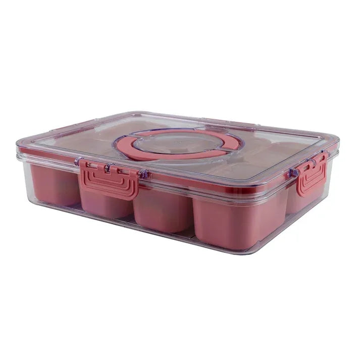 Wholesale Price with free shipping across the USA for Cook With Color 8-Compartment Snackle Box, Charcuterie Container, Divided Serving Tray with Lid and Handle, Mauve - Manji Distributors