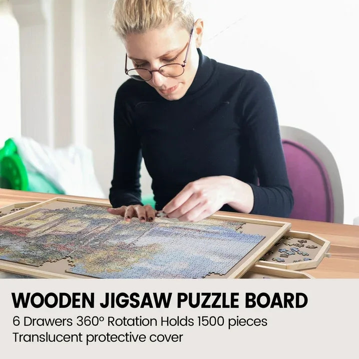 Wholesale Price with free shipping across the USA for Anyask 1000 Piece Wooden Rotating Jigsaw Portable Puzzle Board with Drawer & Cover for Teen Child Adults, 29