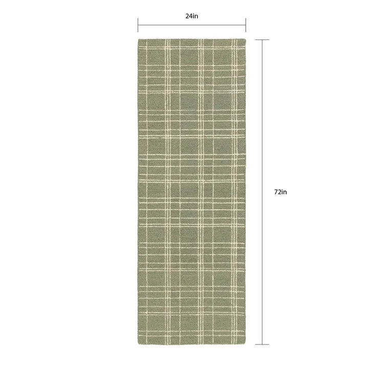 Wholesale Price with free shipping across the USA for Better Homes & Gardens Lt Green Plaid Wool Indoor Runner, 2'x6' Rug - Manji Distributors