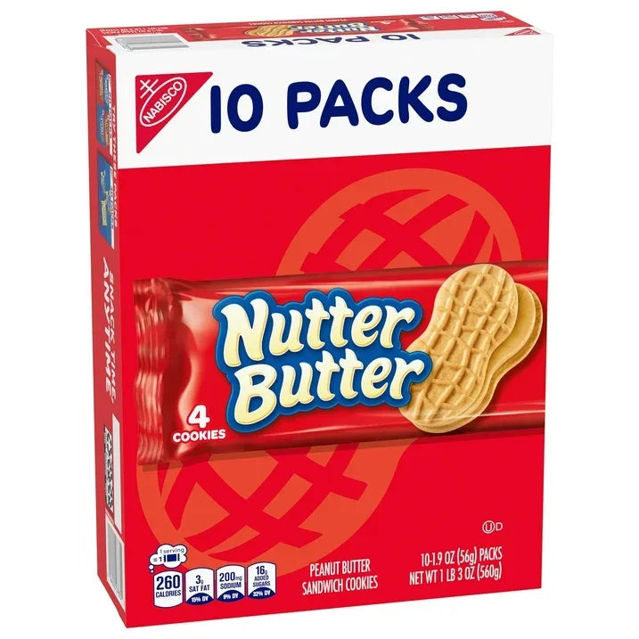 Wholesale Price with free shipping across the USA for NUTTER BUTTER Peanut Butter Sandwich Cookies, 10 Snack Packs (4 Cookies Per Pack) - Manji Distributors