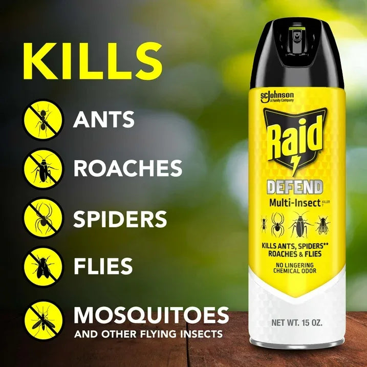 Wholesale Price with free shipping across the USA for Raid Defense System Indoor and Outdoor Ants, Roaches, Spiders and Flies Insect Killer Bug Spray, 15 oz - Manji Distributors