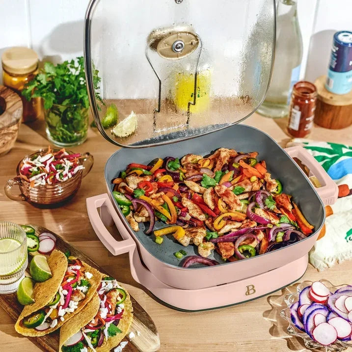 Wholesale Price with free shipping across the USA for Beautiful 5 in 1 Electric Skillet - Expandable up to 7 Qt, Rose by Drew Barrymore - Manji Distributors