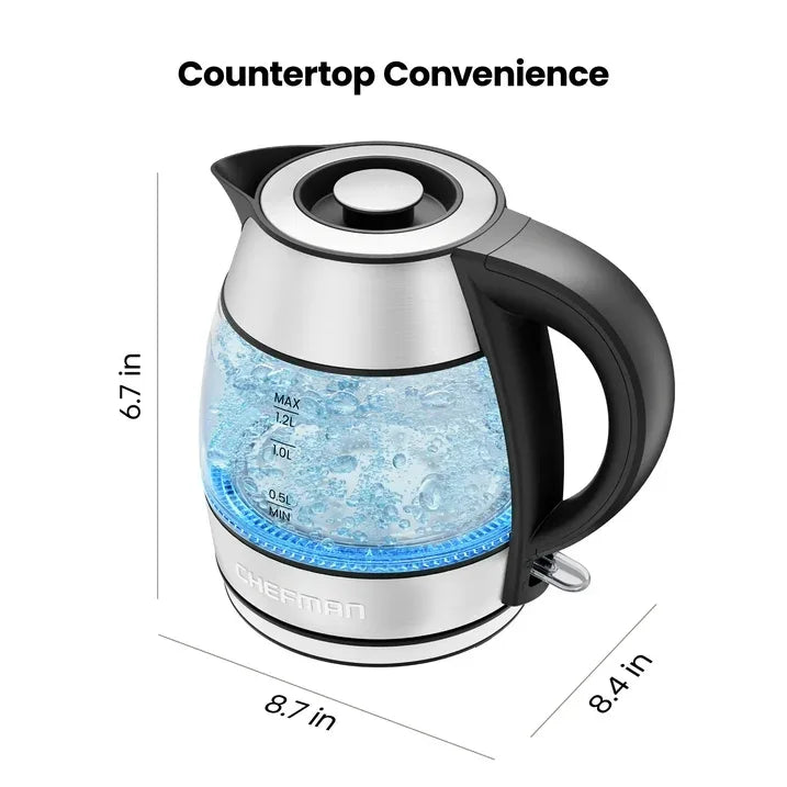 Wholesale Price with free shipping across the USA for Chefman Rapid Boil 1.2L Electric Tea Kettle with Removable Lid - Stainless Steel - Manji Distributors