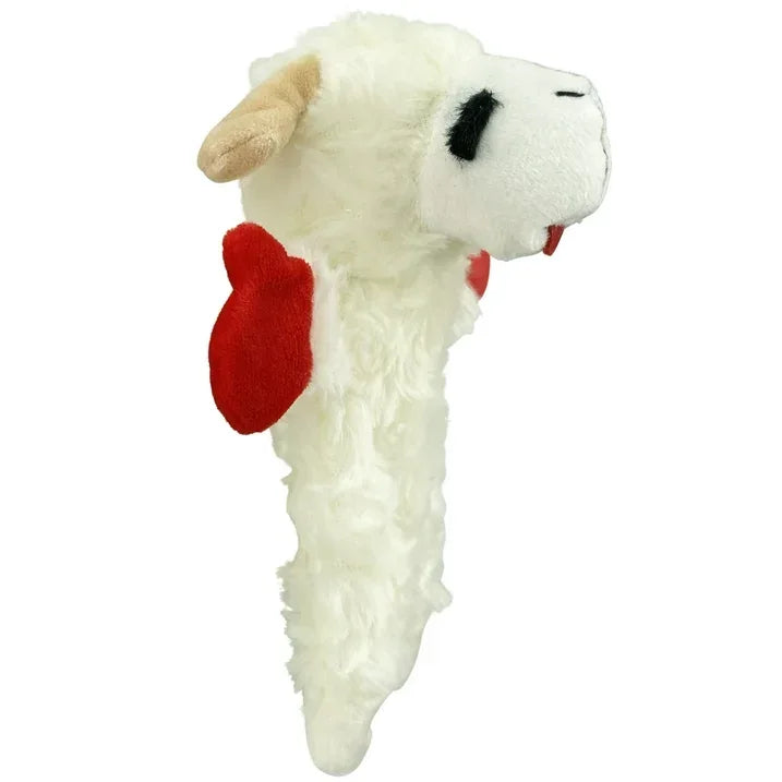 Wholesale Price with free shipping across the USA for (3 pack) Multipet Lamb Chop Plush Crinkle Flop Dog Toy, White with Red Paws - Manji Distributors