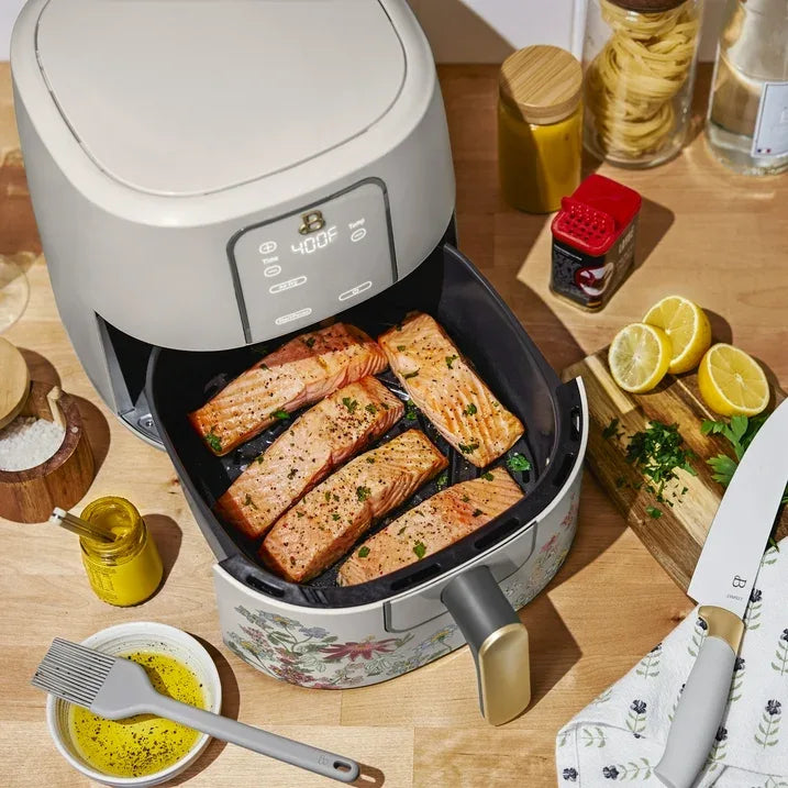 Wholesale Price with free shipping across the USA for Beautiful 6 Qt Air Fryer with TurboCrisp Technology, EverGood Ceramic Nonstick Coating, Wildflower Porcini Taupe by Drew Barrymore - Manji Distributors