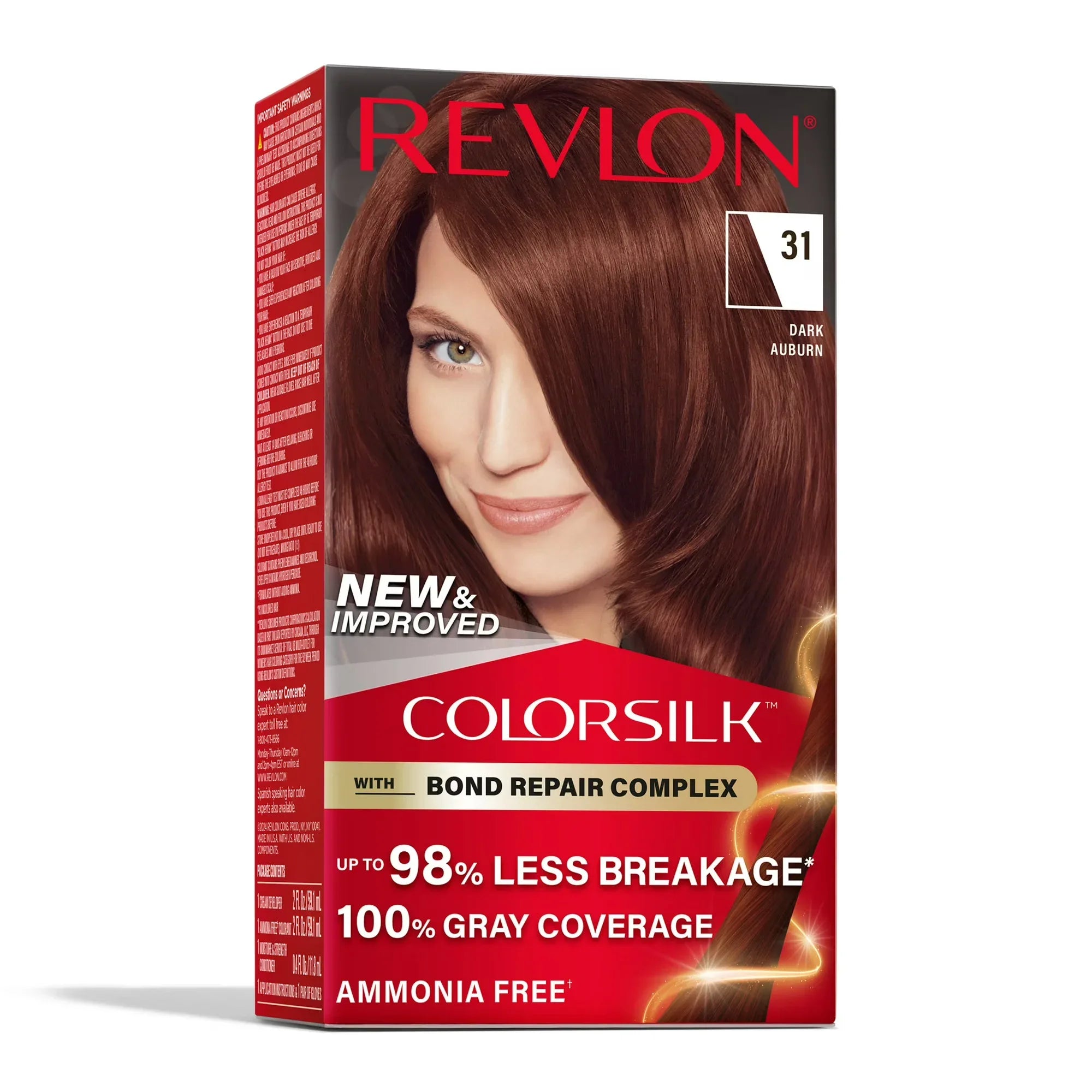 Wholesale Price with free shipping across the USA for Revlon ColorSilk Permanent Hair Color, Bond Repair Complex, 31 Dark Auburn, 1 pack - Manji Distributors