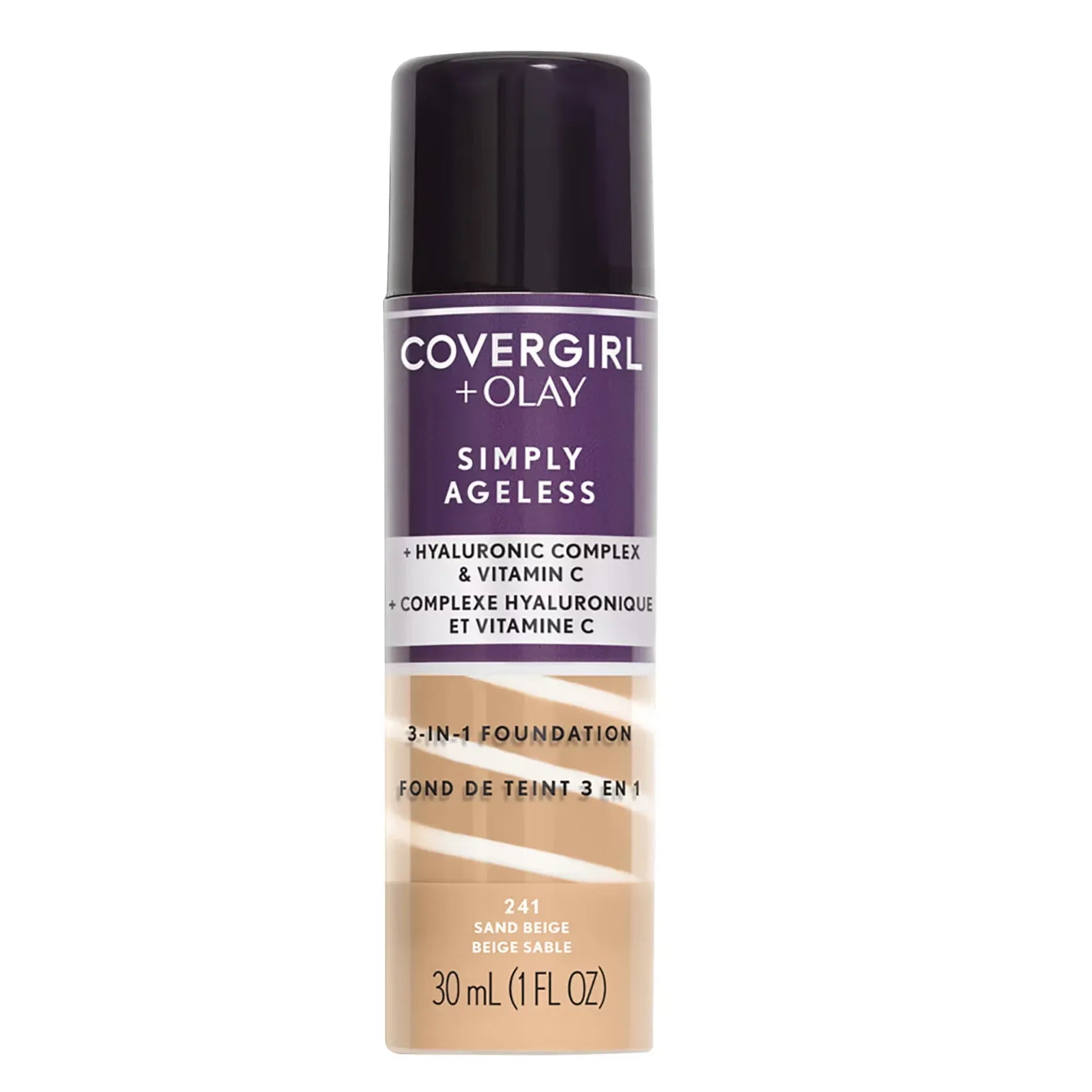 Wholesale Price with free shipping across the USA for COVERGIRL + OLAY Simply Ageless 3-in-1 Liquid Foundation, 241 Sand Beige, 1 fl oz - Manji Distributors