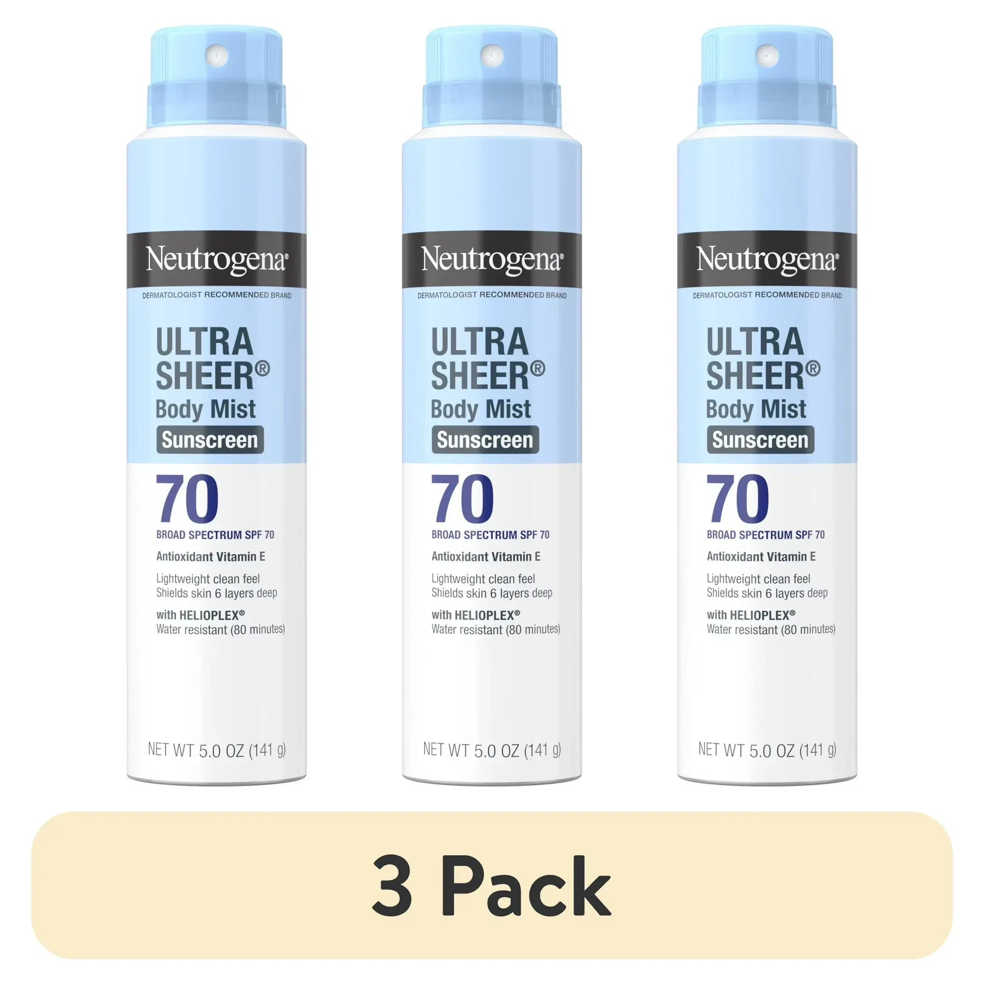 Wholesale Price with free shipping across the USA for (3 pack) Neutrogena Ultra Sheer Sunscreen Spray, Lightweight, SPF 70, 5 oz - Manji Distributors