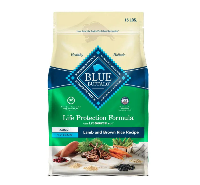 Wholesale Price with free shipping across the USA for Blue Buffalo Life Protection Formula Adult Dry Dog Food, Lamb & Brown Rice, 15 lbs. - Manji Distributors