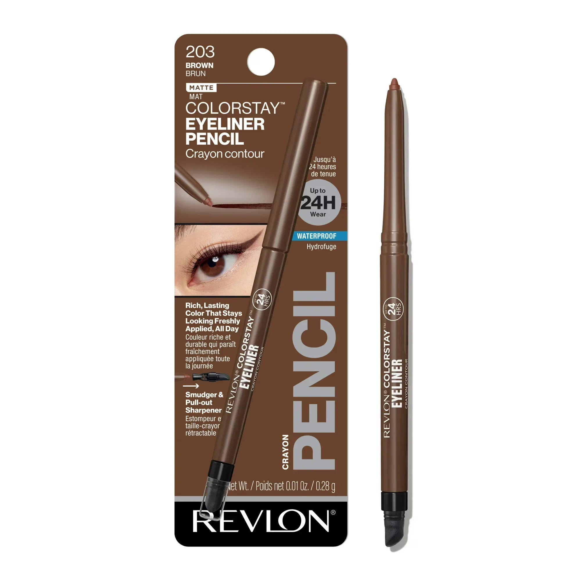 Wholesale Price with free shipping across the USA for Revlon ColorStay Waterproof Eyeliner Pencil, Built-In Sharpener, 203 Brown, 0.01 oz - Manji Distributors