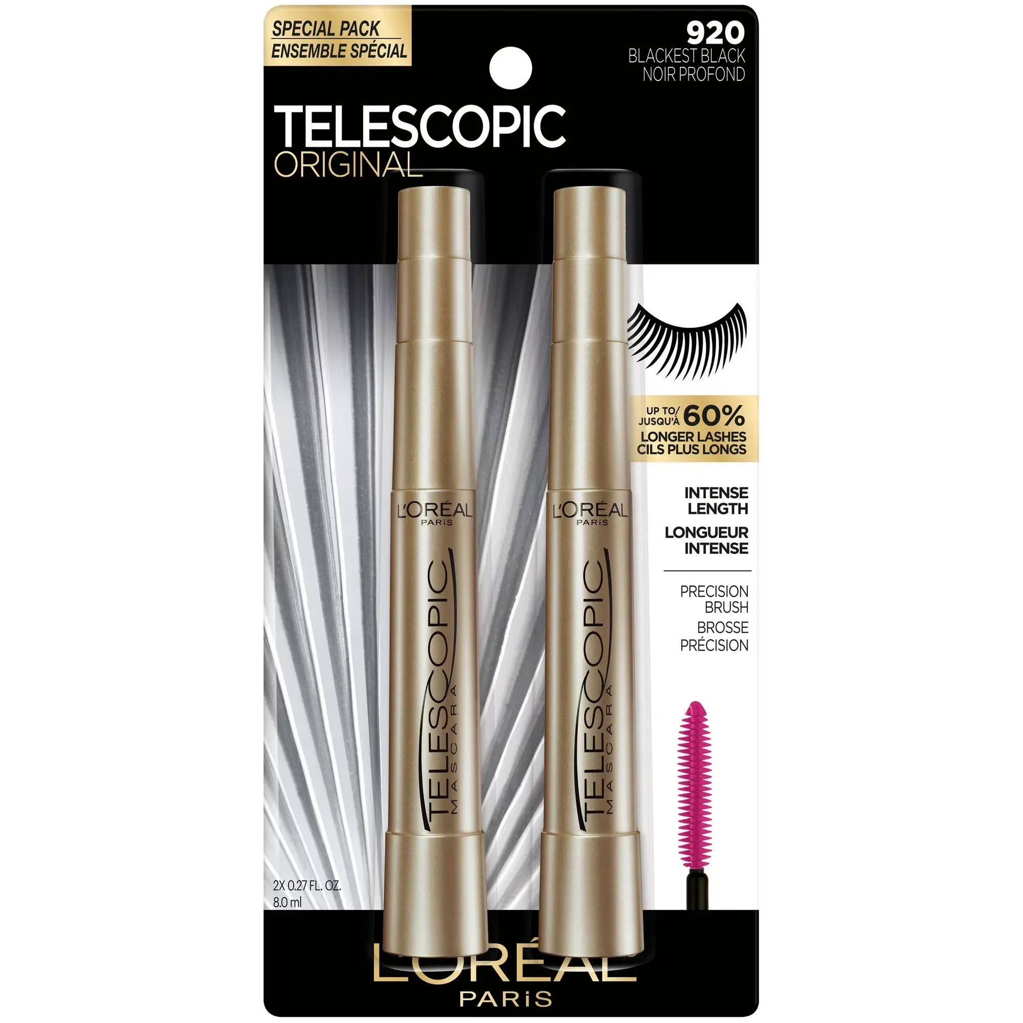 Wholesale Price with free shipping across the USA for L'Oreal Paris Telescopic Original Washable Mascara, Blackest Black 2 Pack - Manji Distributors