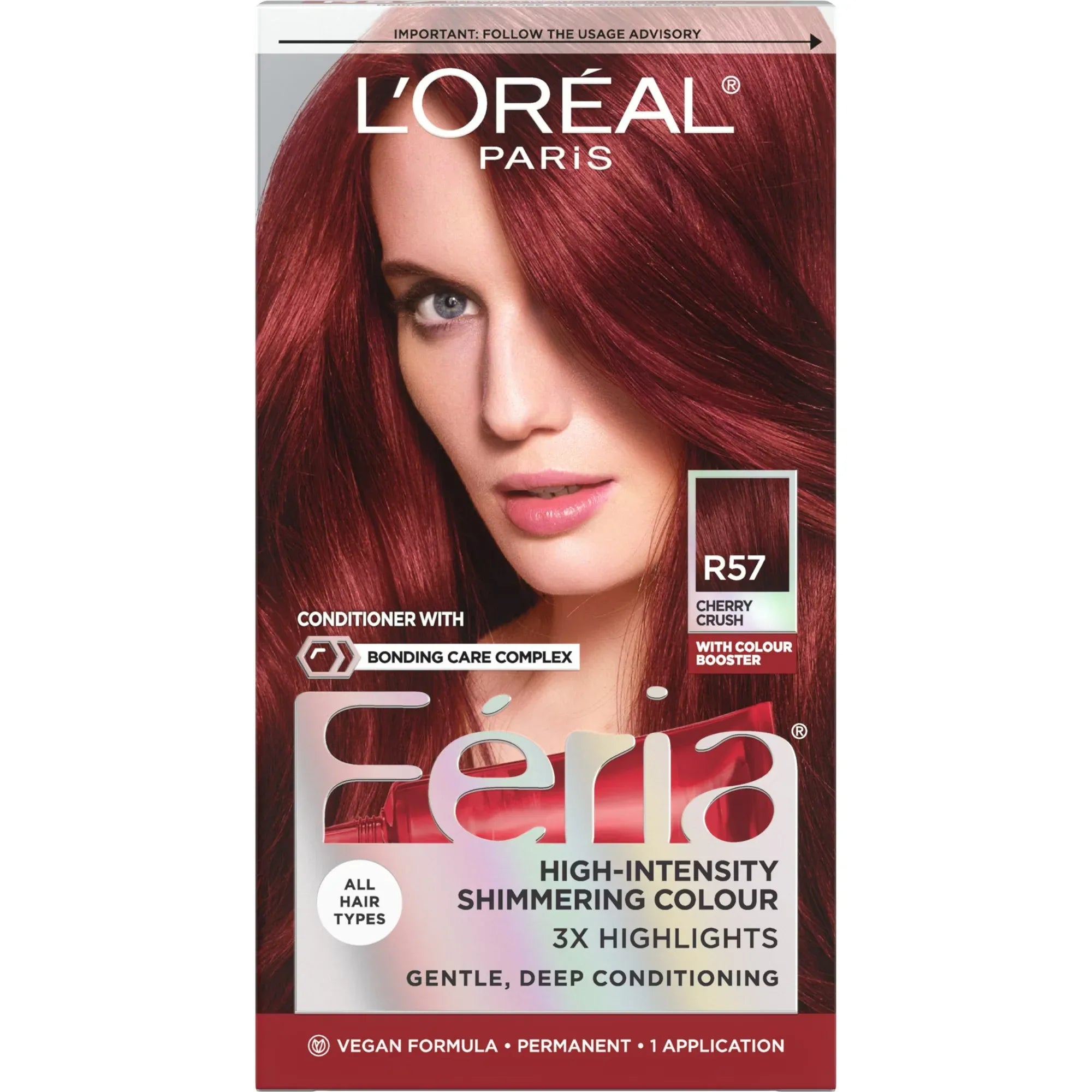 Wholesale Price with free shipping across the USA for L'Oreal Paris Feria Shimmering Permanent Hair Color, R57 Cherry Crush, 1 Kit - Manji Distributors