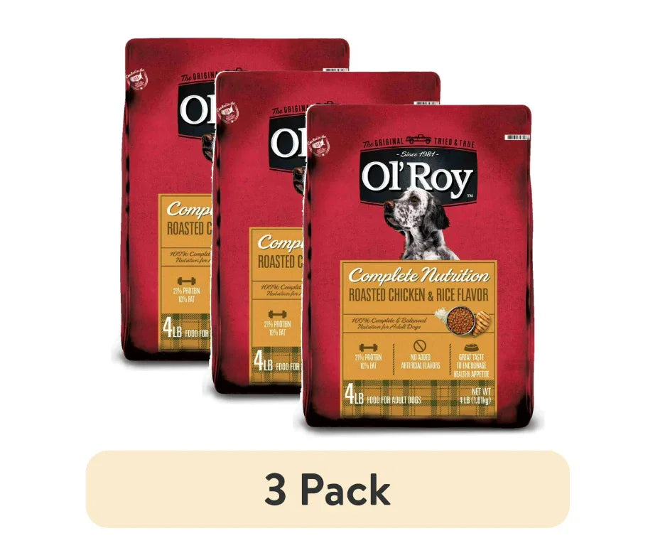 Wholesale Price with free shipping across the USA for (3 pack) Ol' Roy Complete Nutrition Roasted Chicken & Rice Flavor Dry Dog Food, 4 lbs - Manji Distributors