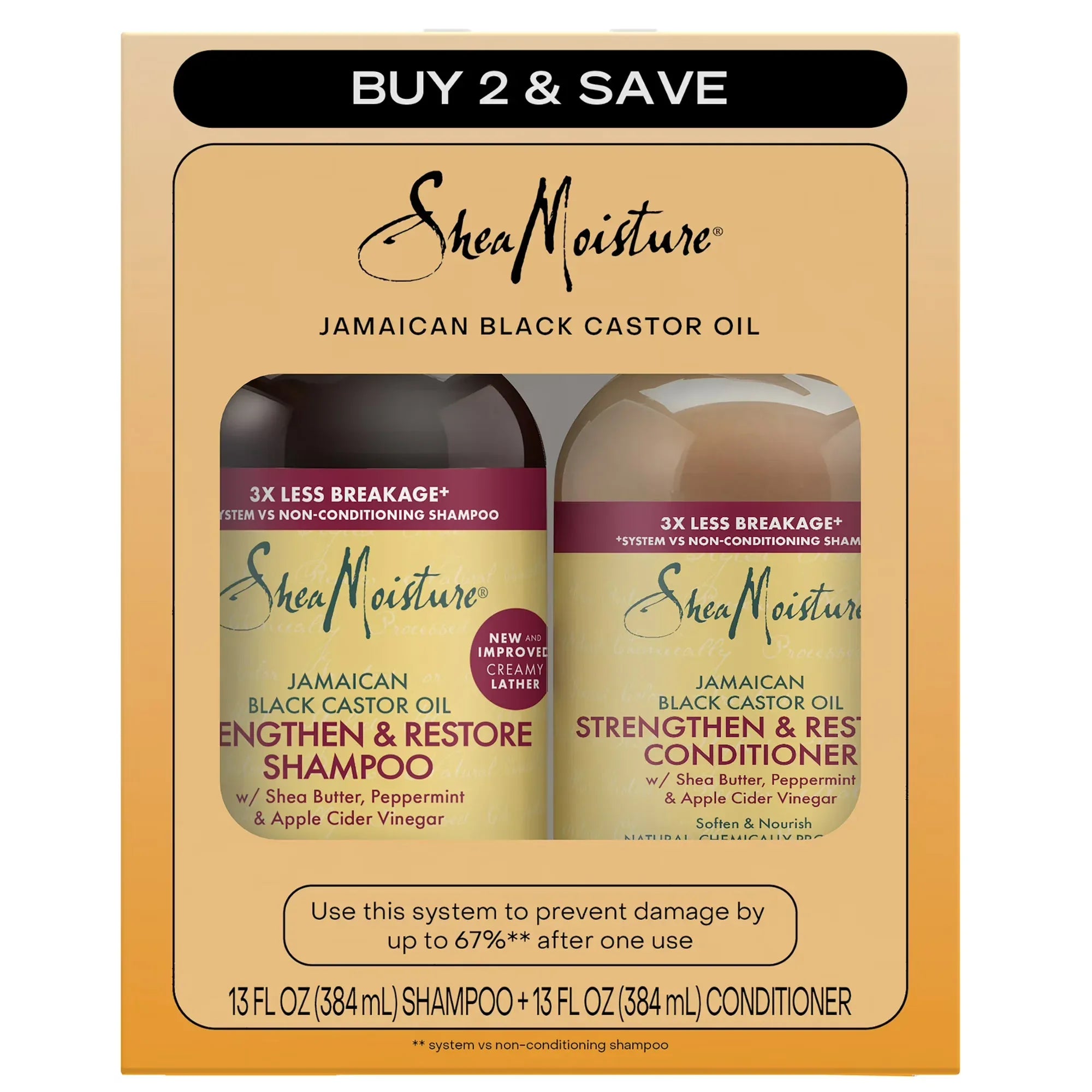 Wholesale Price with free shipping across the USA for SheaMoisture Jamaican Black Castor Oil Strengthen & Restore Shampoo and Conditioner Set, 13 oz 2 Count - Manji Distributors