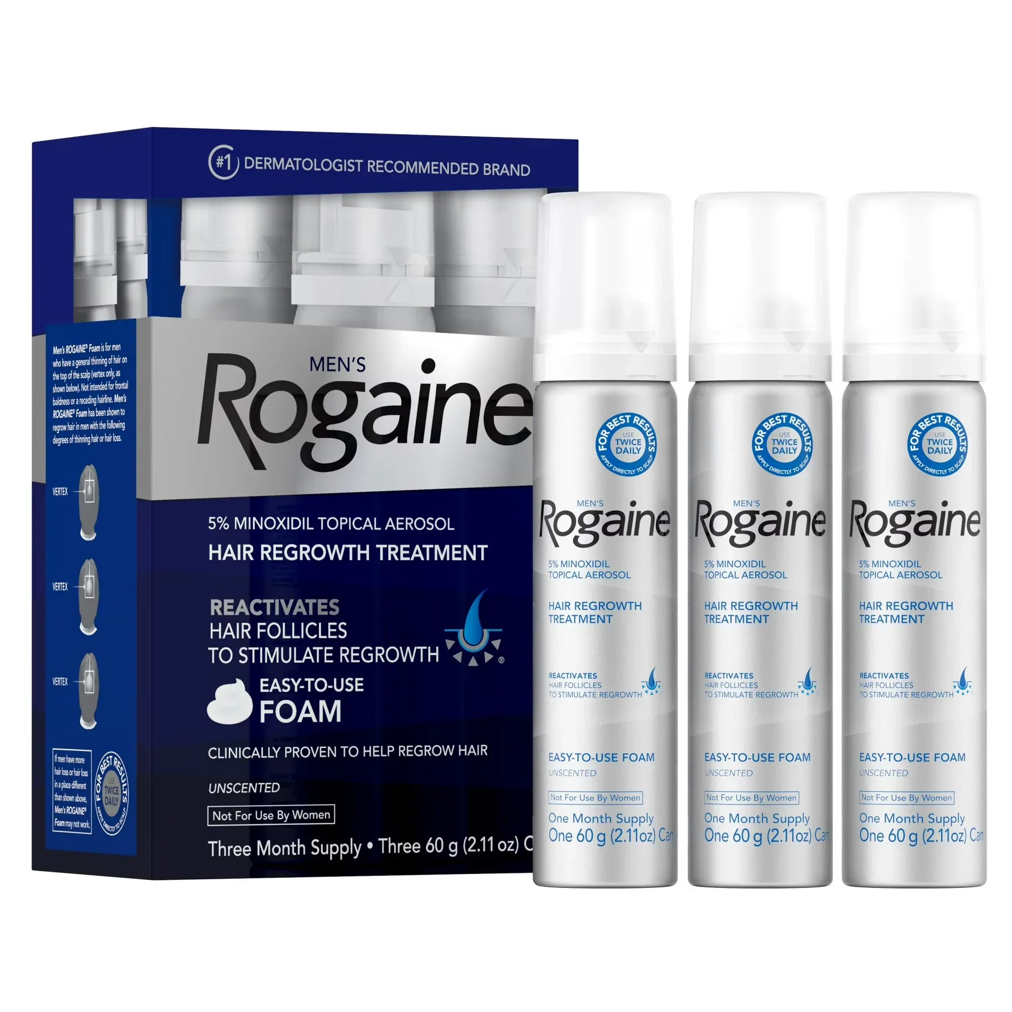 Wholesale Price with free shipping across the USA for Men's Rogaine 5% Minoxidil Foam Hair Regrowth Treatment, 3-Mo Supply - Manji Distributors