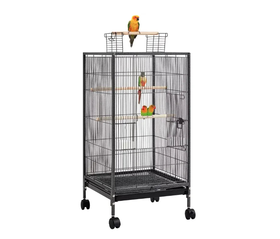 Wholesale Price with free shipping across the USA for Alden Design 40-Inch H Wrought Iron Bird Cage with Rolling Stand Open-Top, Black - Manji Distributors
