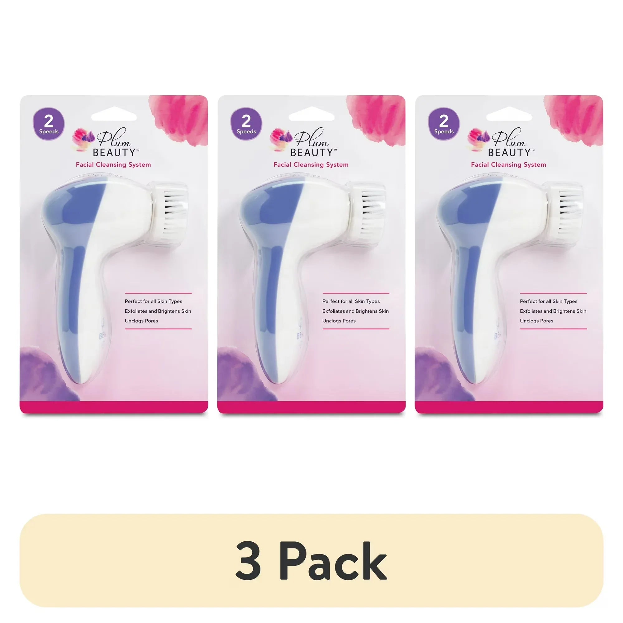 Wholesale Price with free shipping across the USA for (3 pack) Plum Beauty Motorized Facial Cleansing Brush, 2 Speeds - Manji Distributors